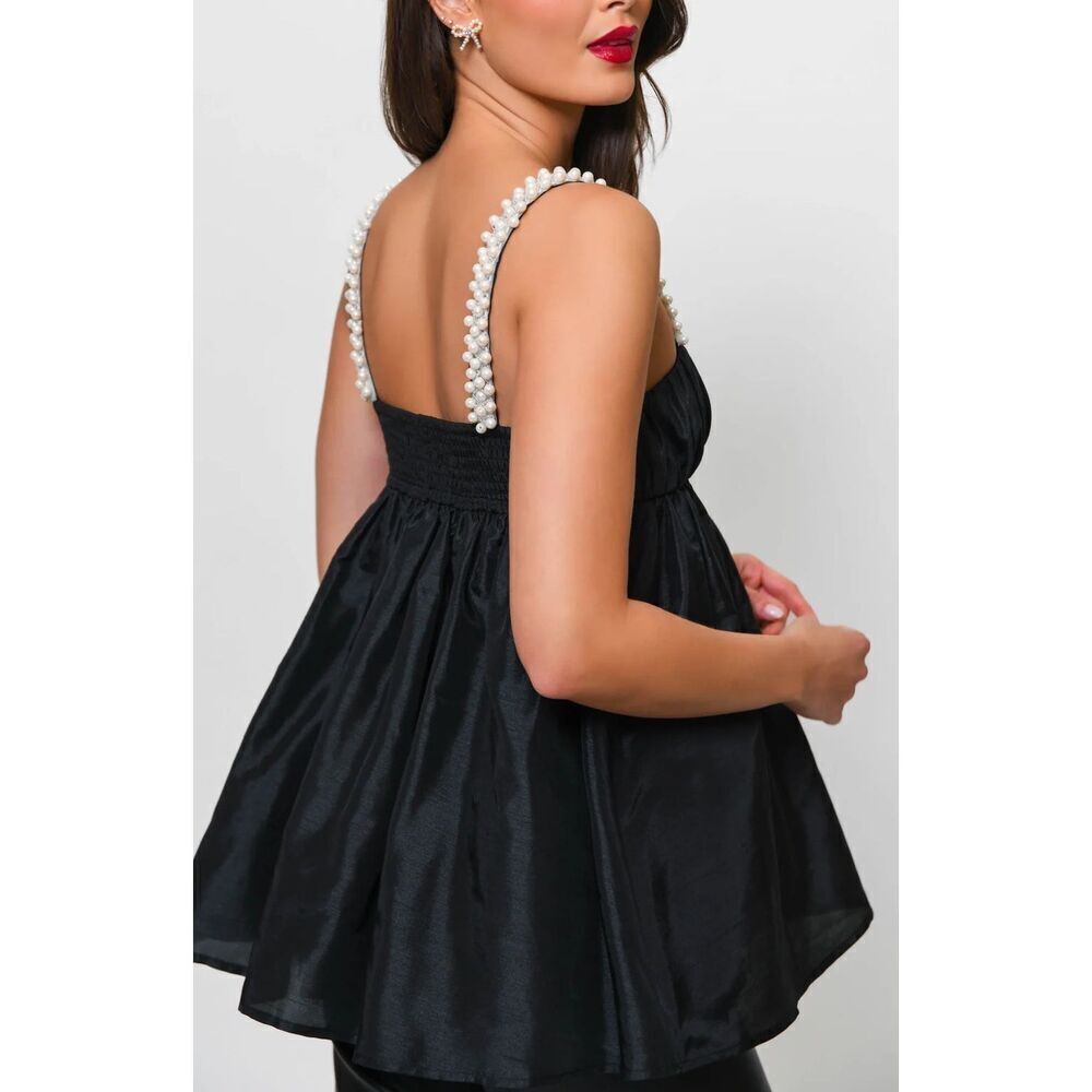 Hutch Black Tyla Top with Pearl Strap Cocktail Babydoll top Size S - Picture 4 of 8